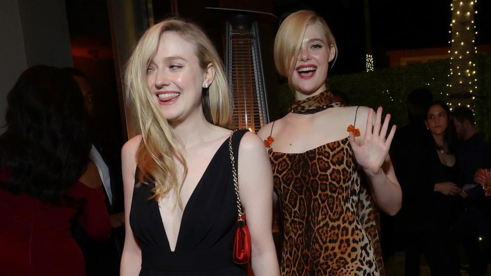 PHOTO: Dakota Fanning and Elle Fanning attend The Walt Disney Company Golden Globes After-Party at Funke in Beverly Hills, Calif., Jan. 05, 2025.