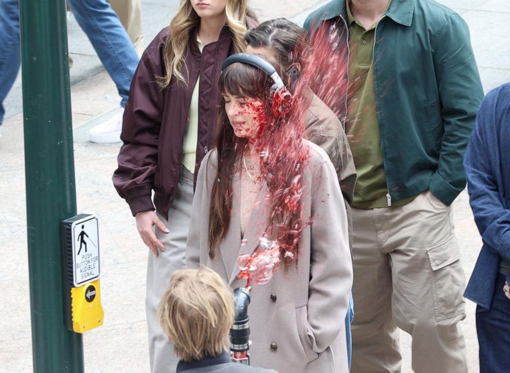PHOTO: Dakota Johnson is seen on set for 'Verity' in Midtown, on March 12, 2025, in New York.
