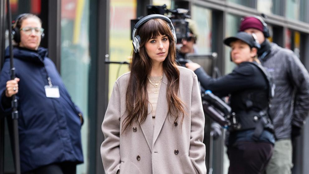PHOTO: Dakota Johnson is seen on set for 'Verity' in Midtown, on March 12, 2025, in New York.