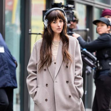 PHOTO: Dakota Johnson is seen on set for 'Verity' in Midtown, on March 12, 2025, in New York.