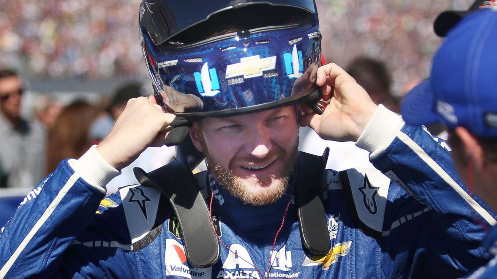 PHOTO: In this file photo, Dale Earnhardt Jr. puts on his helmet beside his race car during the Daytona 500 on Sunday, Feb. 26, 2017, at Daytona International Speedway in Daytona Beach, Fla.