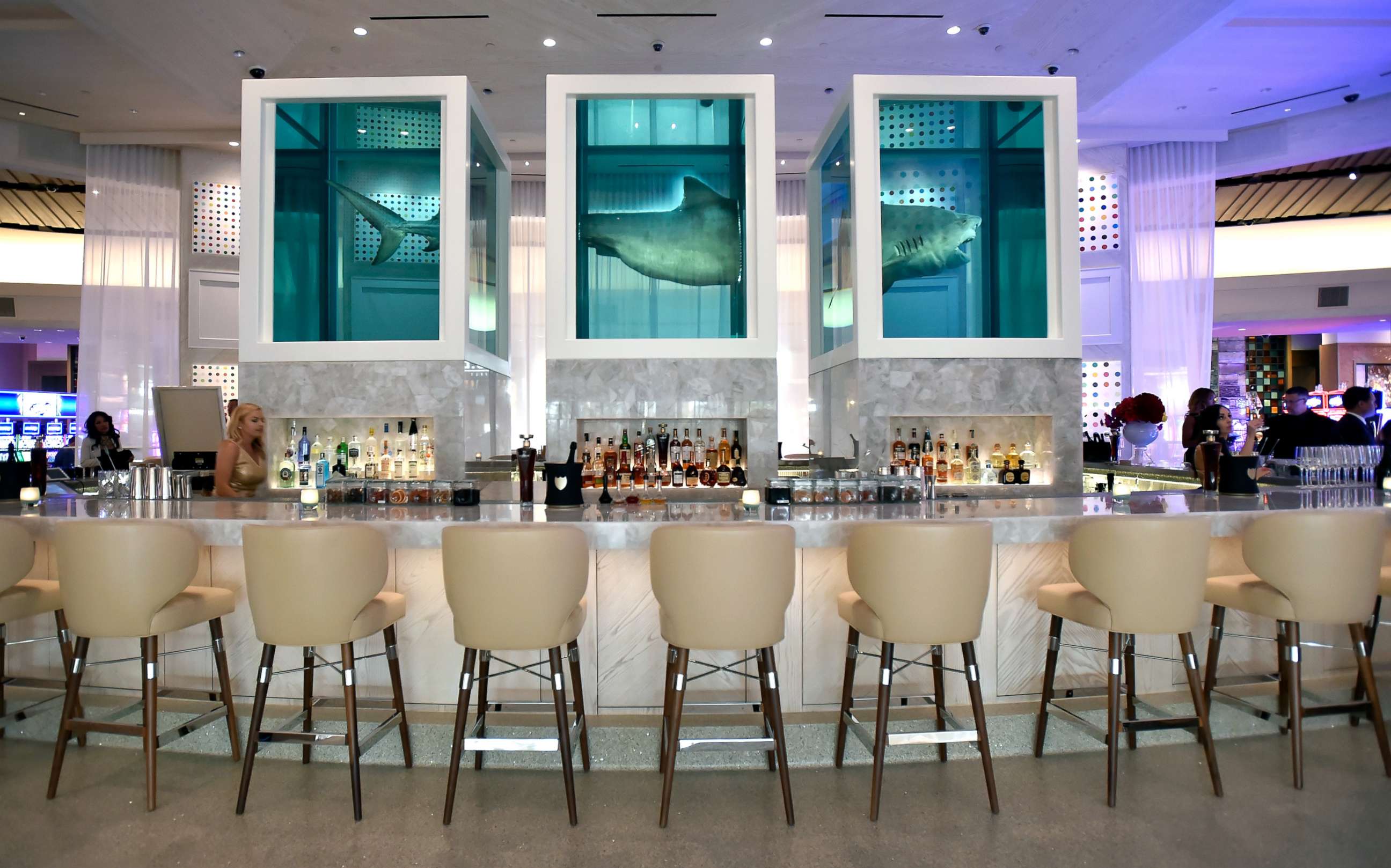 PHOTO: The Unknown Center Bar is seen with Damien Hirst's "The Unknown" art piece at the Palms Casino Resort on May 17, 2018, in Las Vegas.