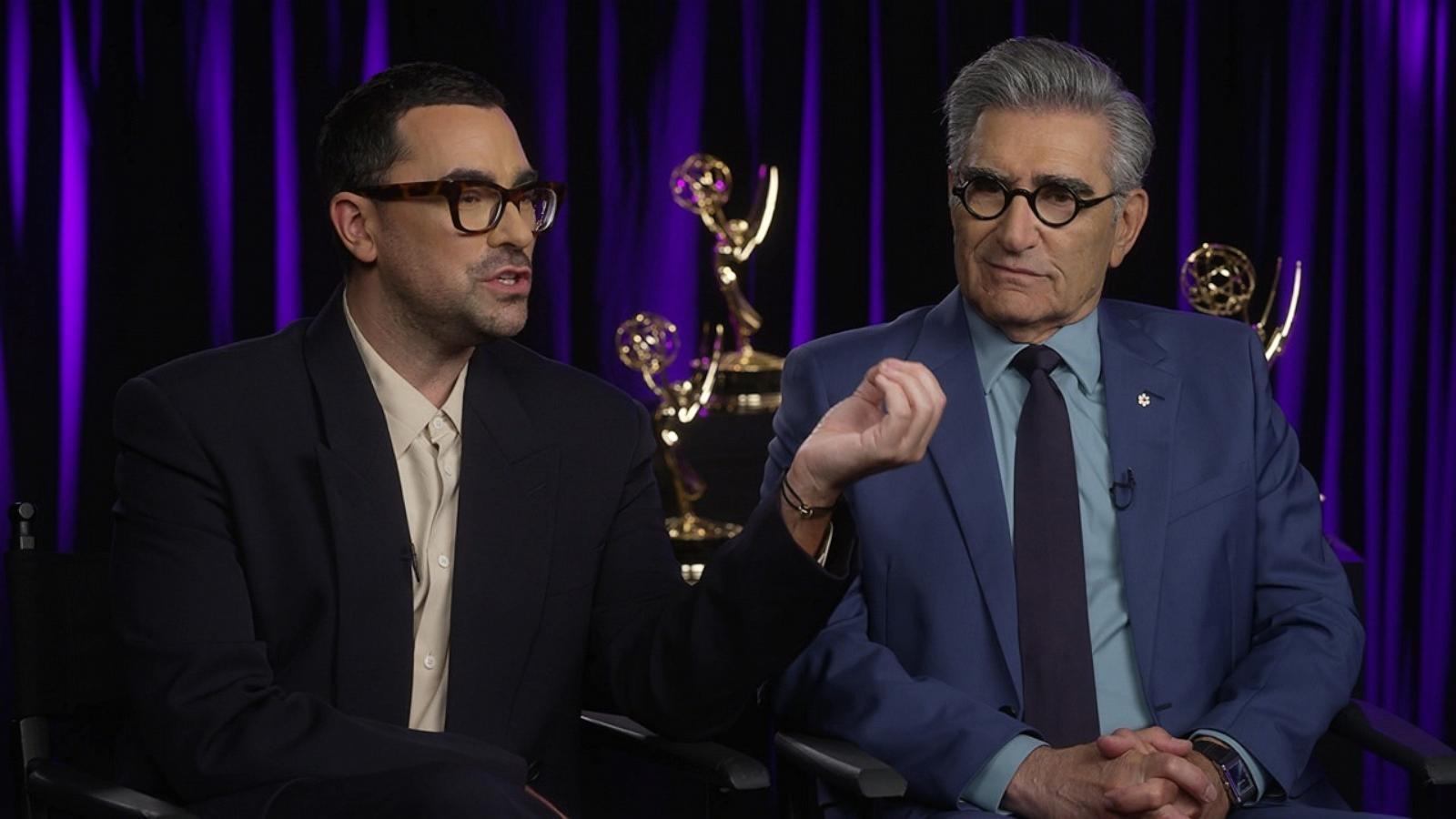 PHOTO: Eugene and Dan Levy speak with ABC News.