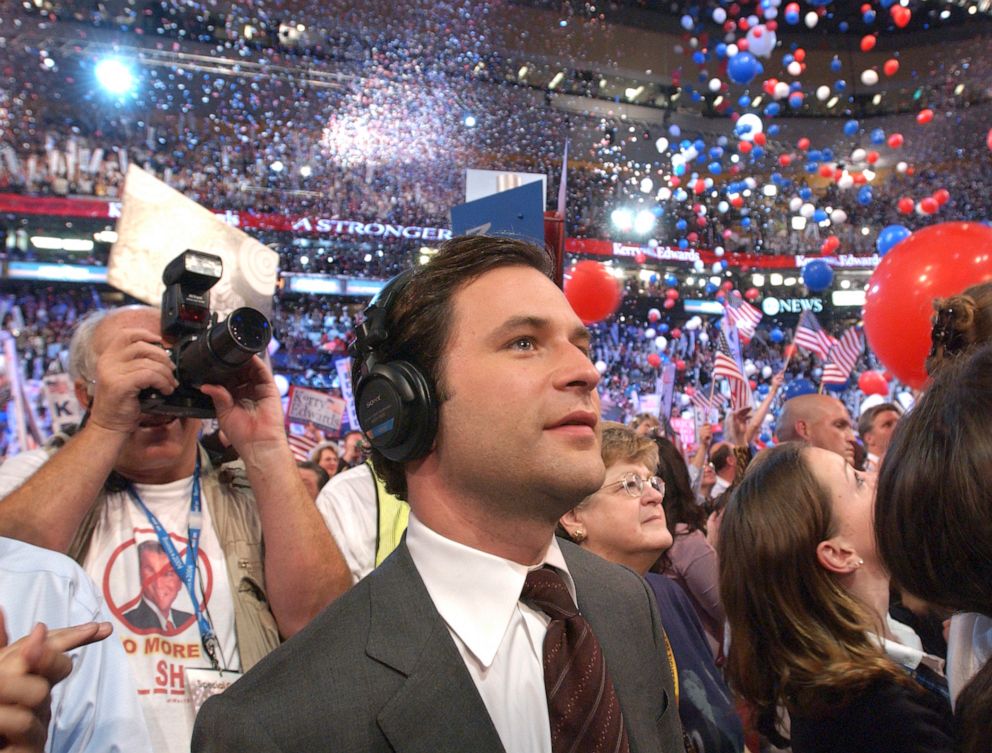 PHOTO: Dan Harris reports for ABC News from the floor of the Democratic National Convention, July 29, 2004.