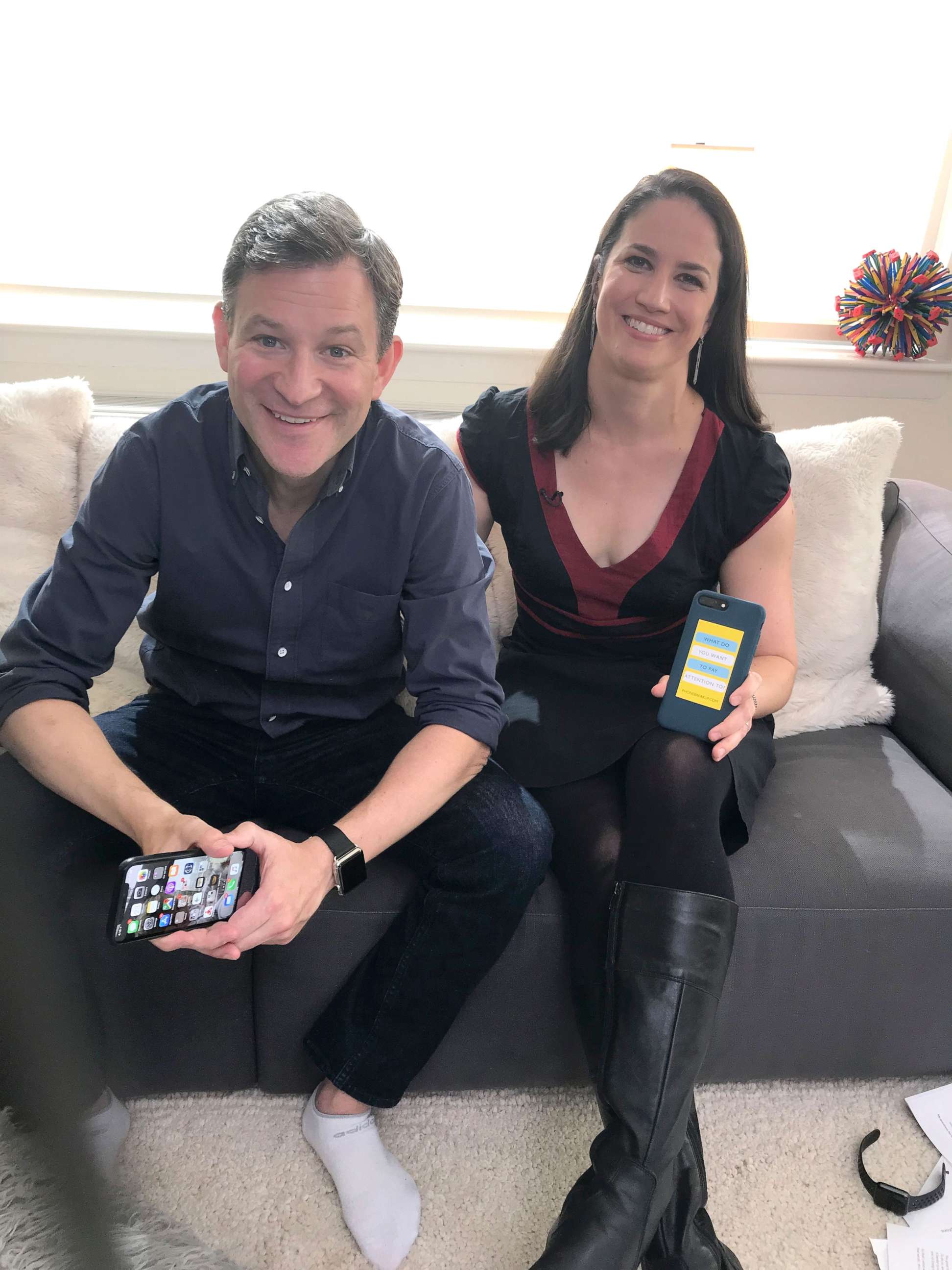 PHOTO: "How to Break Up With Your Phone" author Catherine Price poses with ABC News anchor Dan Harris.