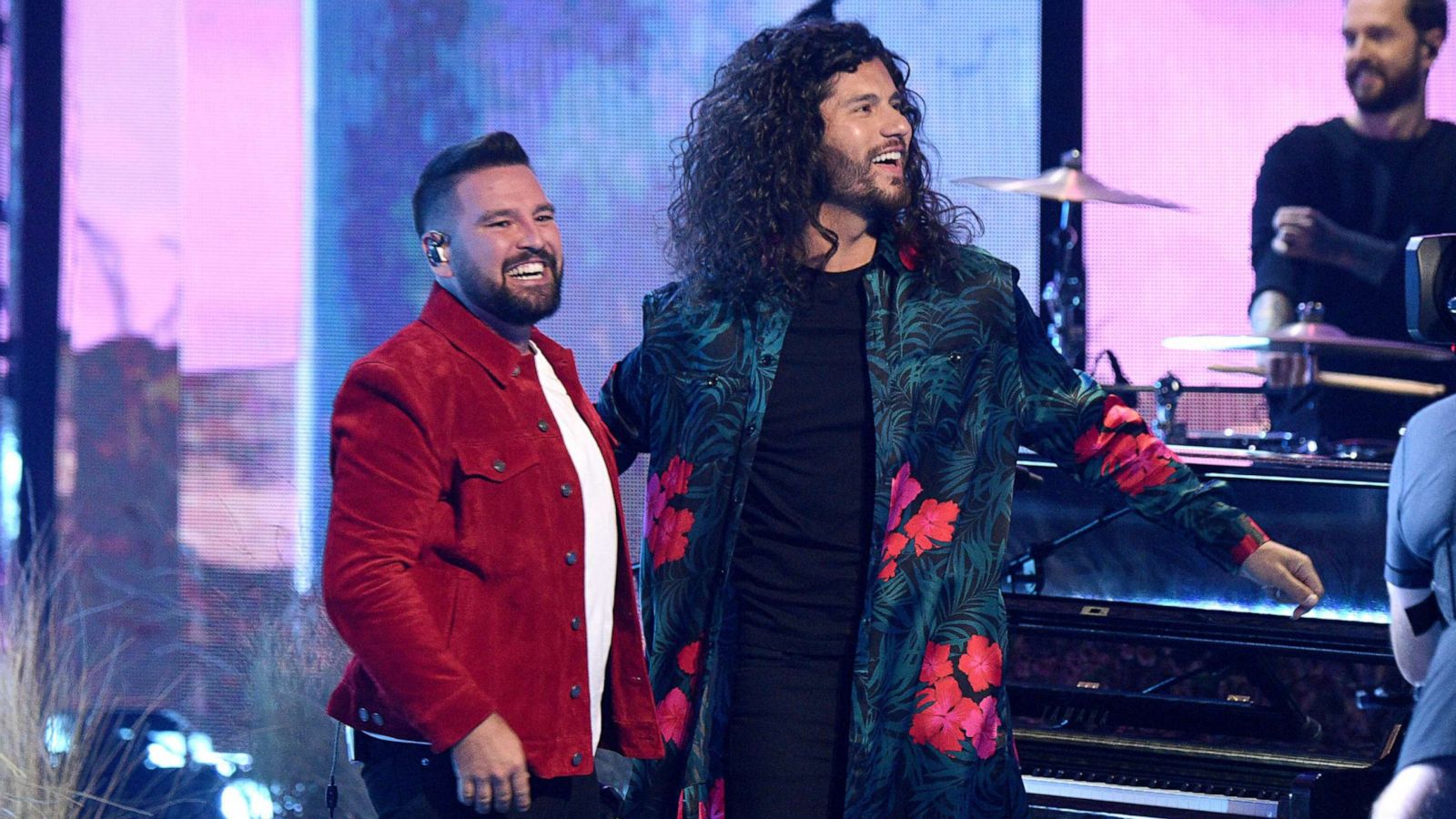 PHOTO: Shay Mooney and Dan Smyers of music group Dan + Shay perform onstage at the 2021 iHeartRadio Music Awards at The Dolby Theatre in Los Angeles, May 27, 2021.