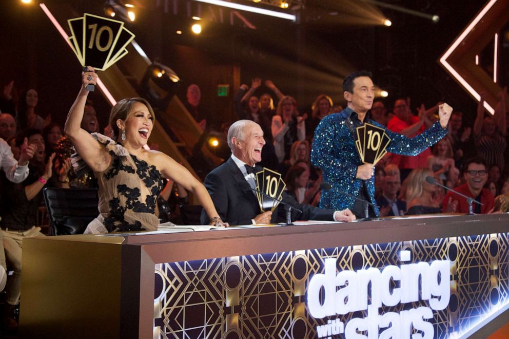 PHOTO: Carrie Ann Inaba, Len Goodman, Bruno Tonioli serve as judges on Dancing in the Stars, Nov. 25, 2019.