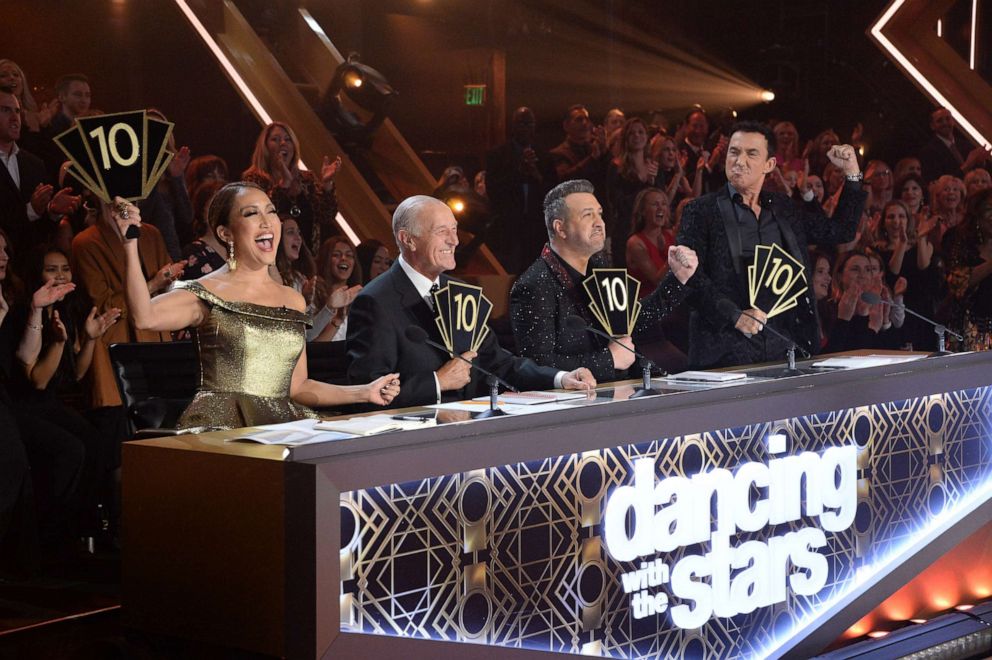 PHOTO: Carrie Ann Inaba, Len Goodman, Joey Fatone, Bruno Tonioli on  "Dancing with the Stars," Nov. 11, 2019.