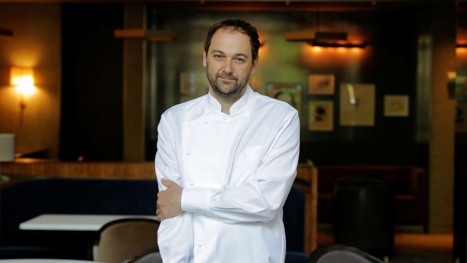 PHOTO: Chef and owner Daniel Humm poses for a portrait in the shuttered dining room of Eleven Madison Park in New York, May 20, 2020.