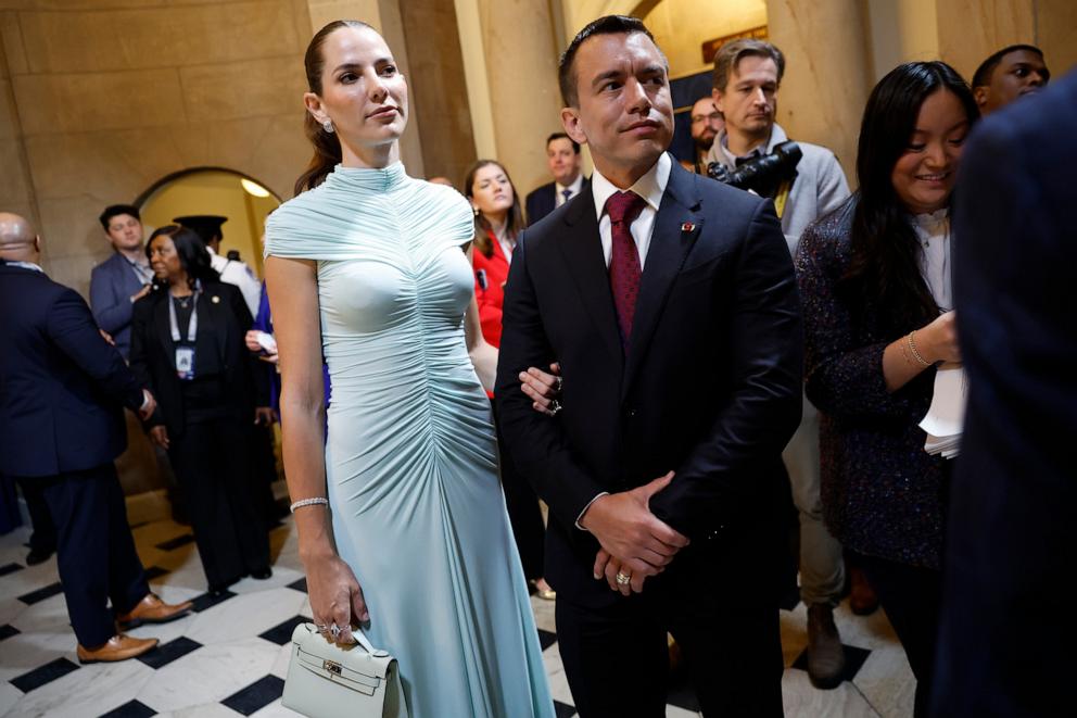 PHOTO: President of Ecuador Daniel Noboa and wife first lady Lavinia Valbonesi attend the inauguration of U.S. President-elect Donald Trump in the Rotunda of the U.S. Capitol on Jan. 20, 2025 in Washington, DC.