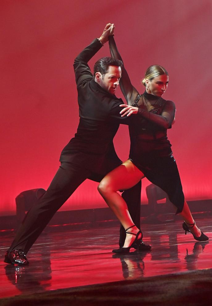 PHOTO: In this April 6, 2024, file photo, Daniella Karagach and Pasha Pashkov perform at the Nevada Ballet Theatre Black & While Ball 2024 in Las Vegas.