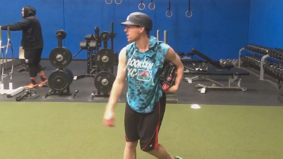 PHOTO: Pitcher Danny Farquhar works out after returning from a brain aneurysm that he suffered while pitching for the White Sox in 2018.