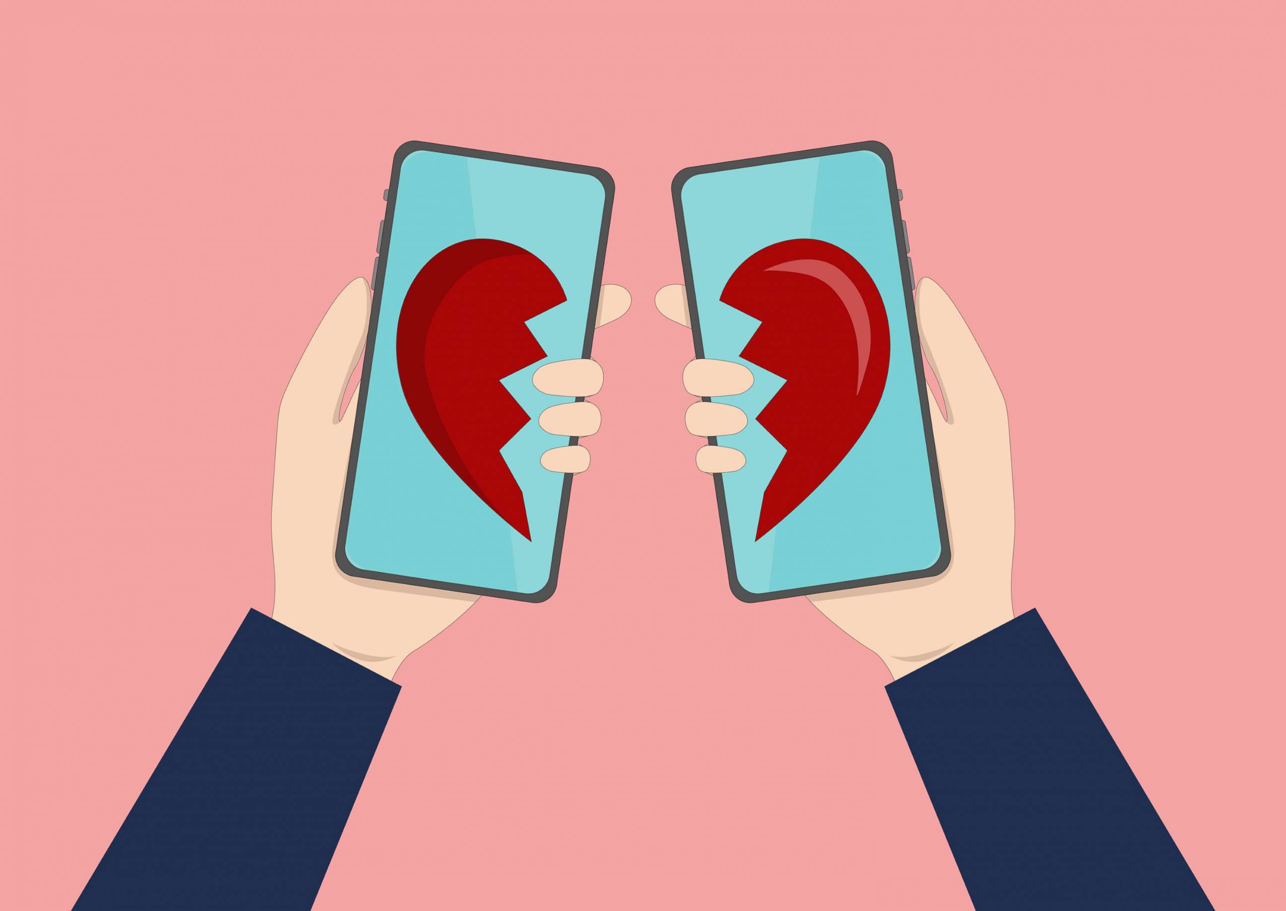 PHOTO: In this illustration, a broken heart is shown on two cell phones.