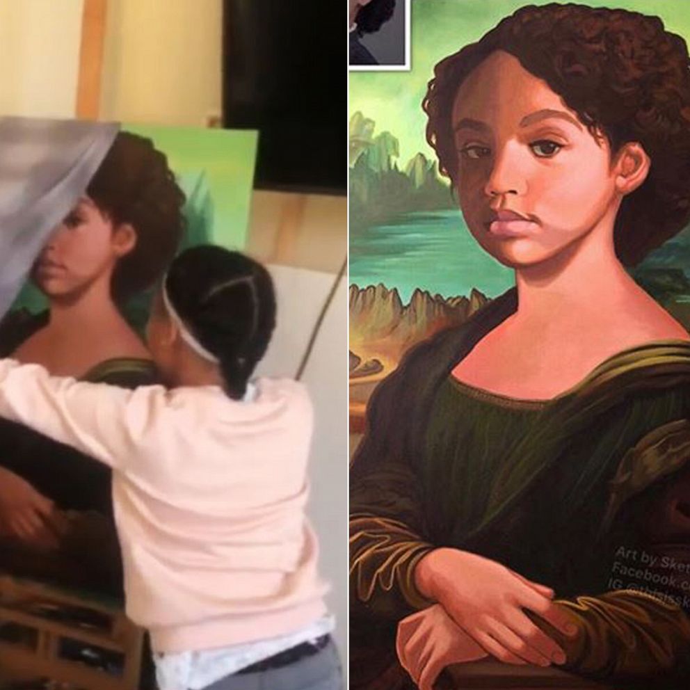 VIDEO: Father surprises 9-year-old daughter with portrait he pained of her as the Mona Lisa