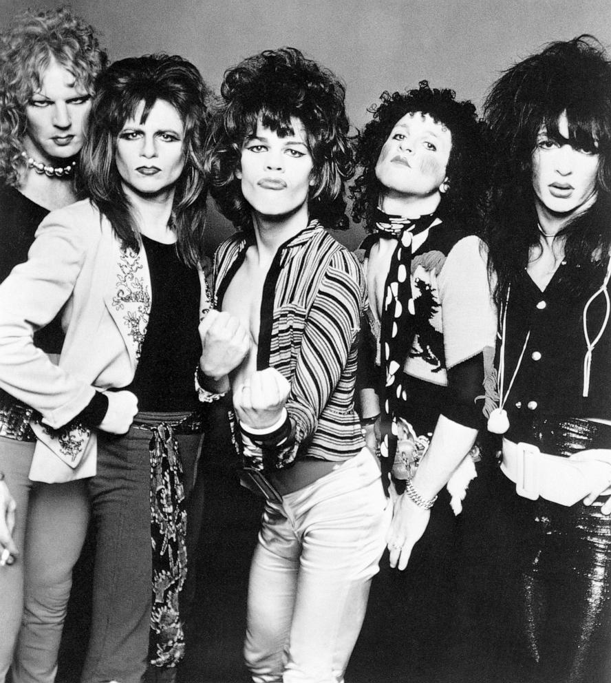 PHOTO: In this Feb. 10, 1974, file photo, members of the rock band The New York Dolls are shown. Left to right are: Arthur Kane, Jerry Nolan, David Johansen, Sylvain Sylvain, and Johnny Thunders.