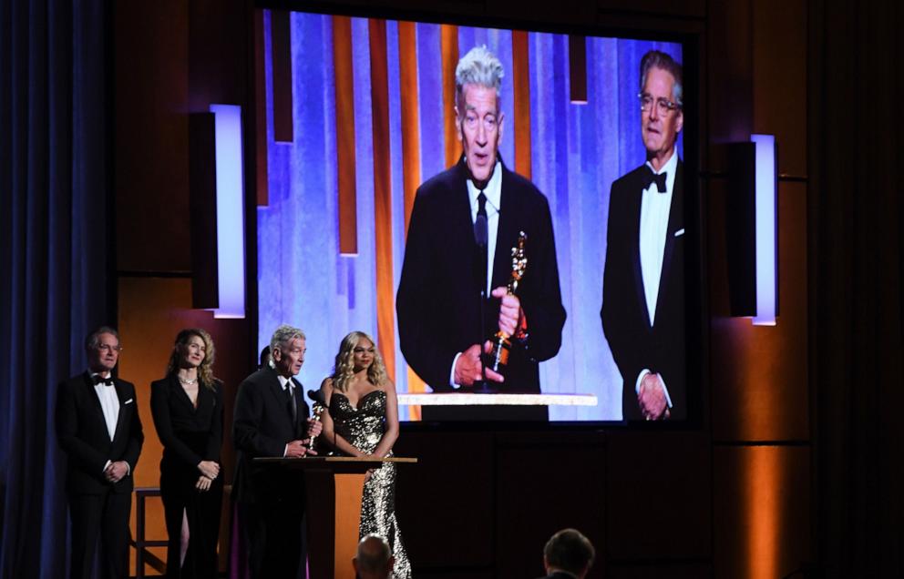 PHOTO: Director David Lynch accepts his Honorary Award onstage at the 11th Annual Governors Awards gala hosted by the Academy of Motion Picture Arts and Sciences at the Dolby Theater in Hollywood on October 27, 2019.