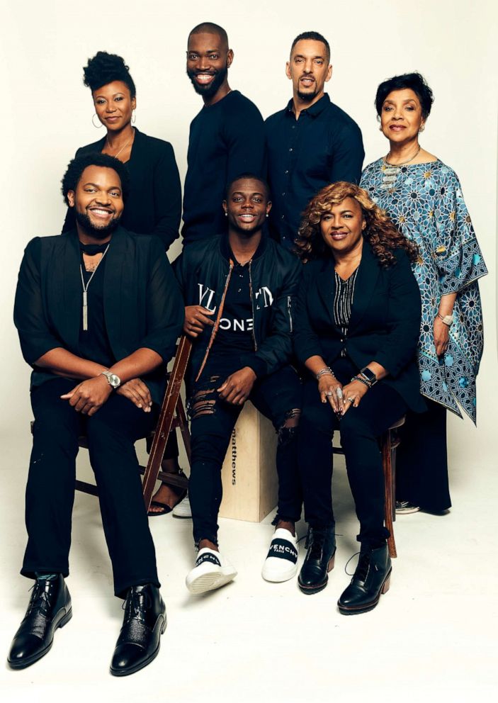 PHOTO: (Back row L-R) Alana Arenas, Tarell Alvin McCraney, Michael Francis Williams, Phylicia Rashad, (front row L-R) Travis Coles, Akili McDowell, and Dee Harris-Lawrence of Own's 'David Makes Man' pose for a portrait at the 2019 SXSW Film Festival.