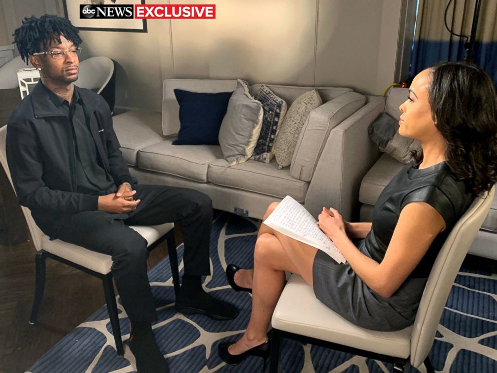 PHOTO: 21 Savage, the Atlanta-based rapper, who was arrested in a targeted operation by ICE, speaks to ABC News' Linsey Davis in an interview airing on "Good Morning America."