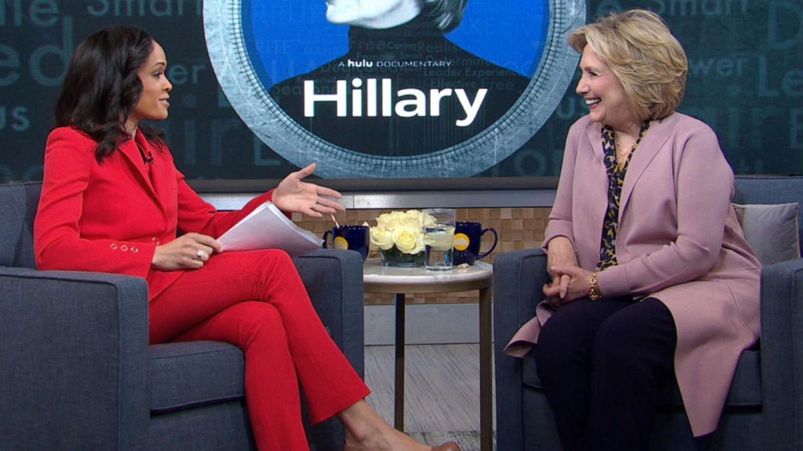 PHOTO: Hillary Clinton is interviewed by ABC News' Linsey Davis on "Good Morning America," March 3, 2020.