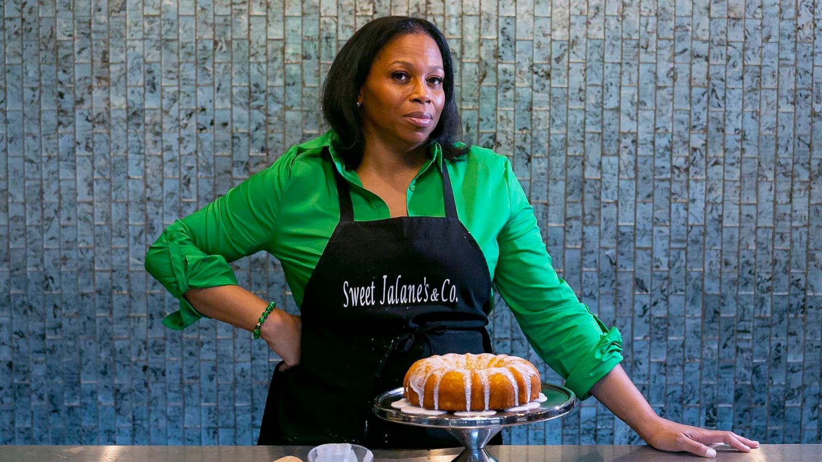 PHOTO: Sherronda Daye, the owner of Sweet Jalene's catering, with one her Bundt cakes in Miami, Fla., April 30, 2021.