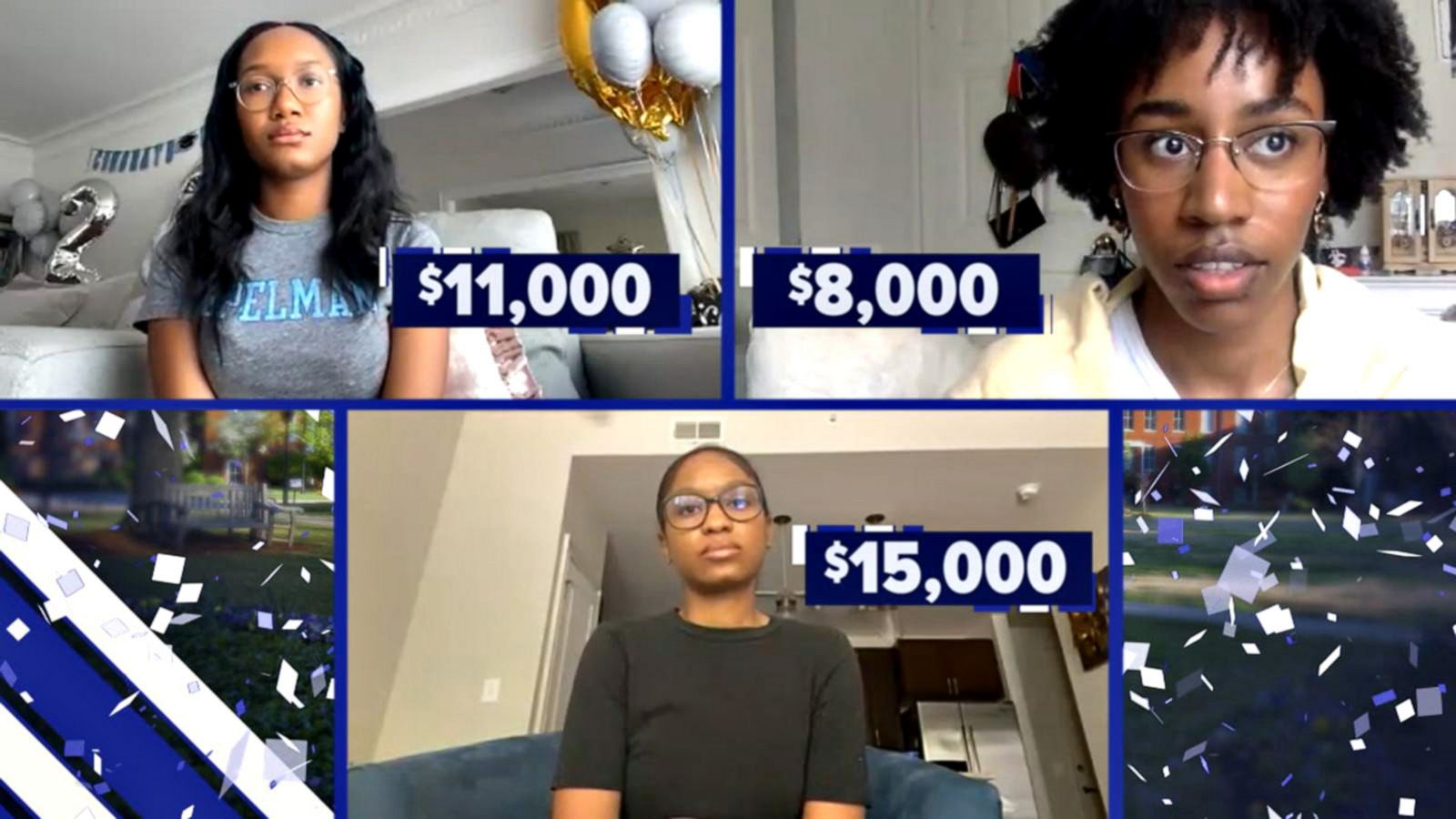 PHOTO: Three of the 50 scholarship receiving students spoke to "GMA" this morning about what it felt like to be free of their student debt.