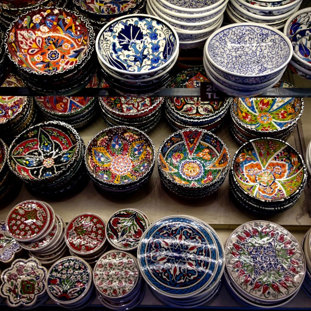 PHOTO: Decorative ceramic plates and bowls sit on display in a marketplace in Istanbul in an undated stock photo.
