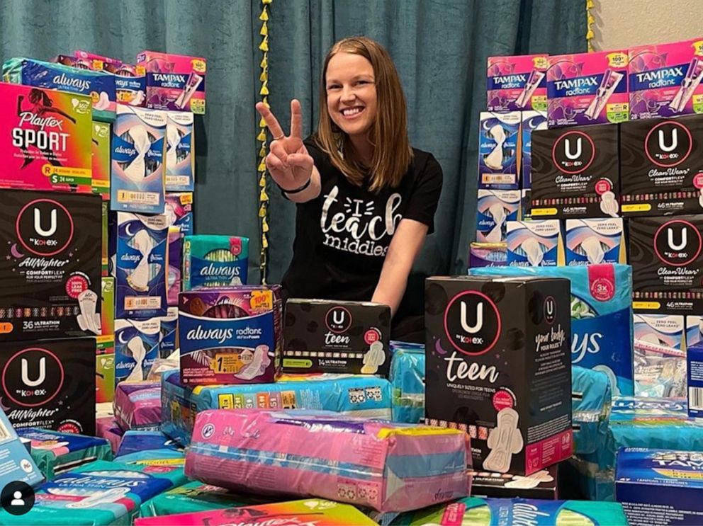 PHOTO: Kylie DeFrance, a teacher in Austin, Texas, collects feminine hygiene products to give to her students for free.