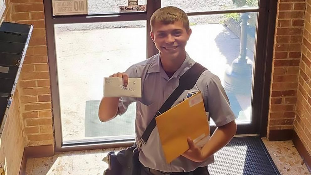 PHOTO: Kyle West, 23, dropped off letters on his mail route offering to deliver essential items to all 917 people he delivers to daily.