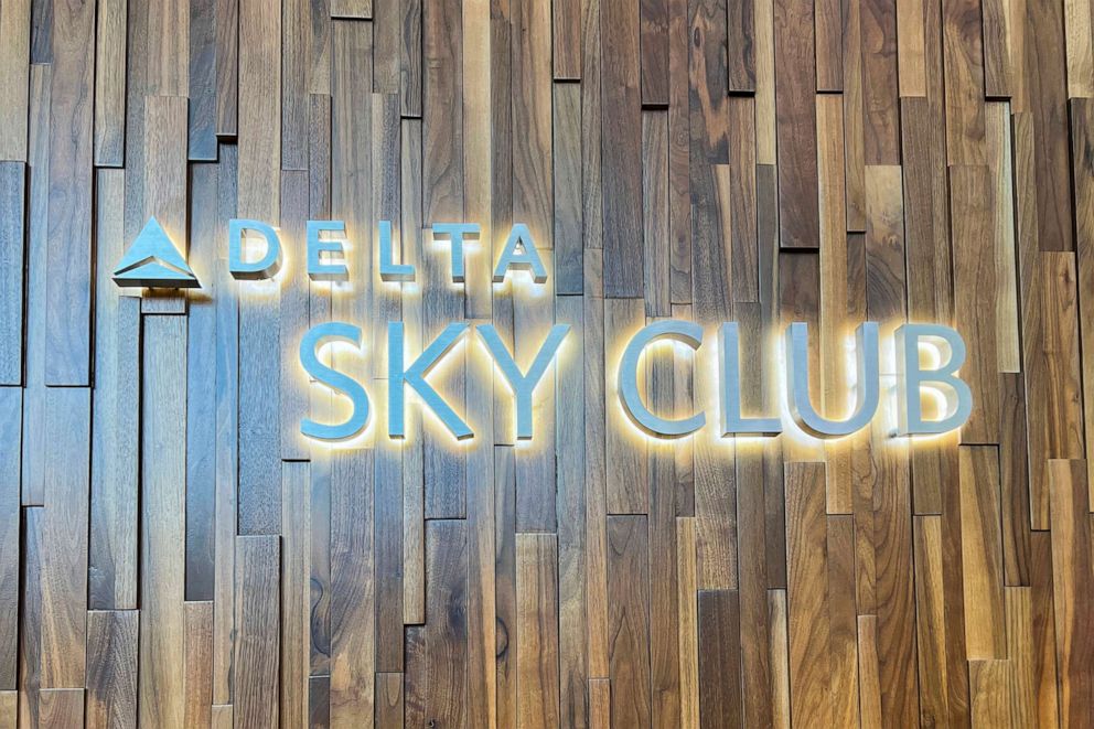 PHOTO: In this Jan. 22, 2023, file photo, the sign for the Delta Sky Club is shown at Terminal 2 at Fort Lauderdale-Hollywood International Airport, in Fort Lauderdale, Fla.