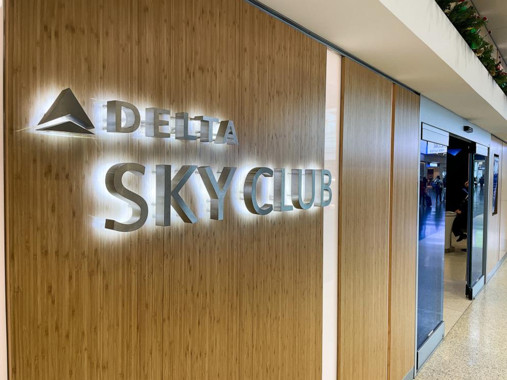 PHOTO: In this undated stock photo, the entrance to Delta Sky Club lounge is seen, Dec. 30, 2021, at SLC airport in Salt Lake City. 