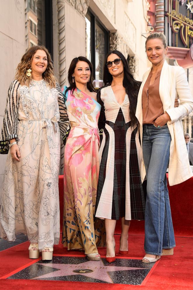 PHOTO: Drew Barrymore, Lucy Liu, Demi Moore and Cameron Diaz attend a ceremony honoring Liu with a star on the Hollywood Walk Of Fame, May 1, 2019, in Hollywood.