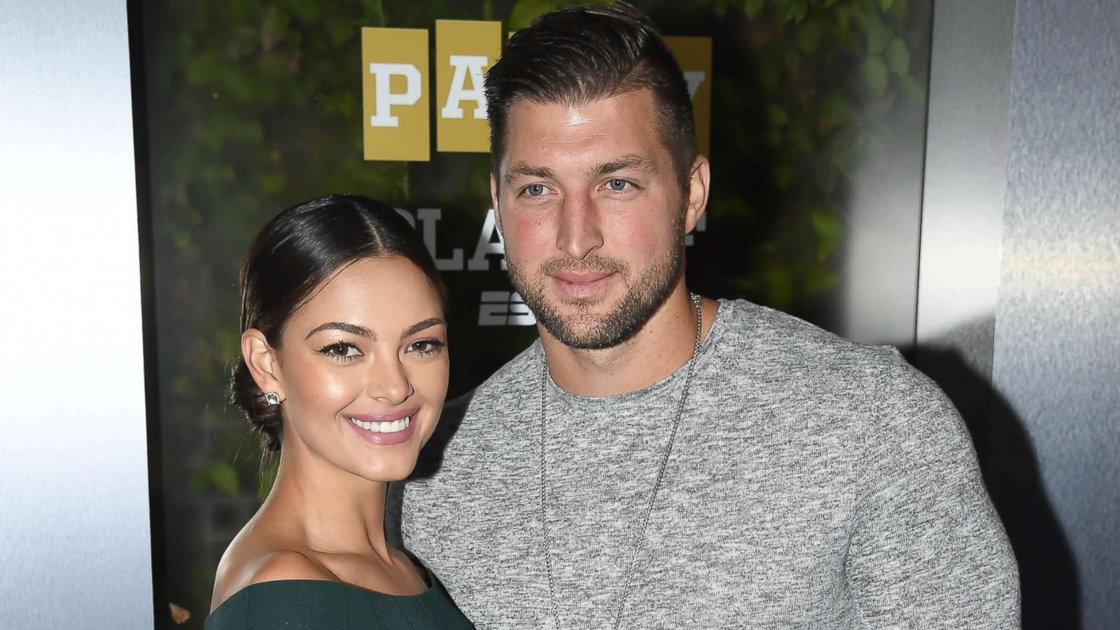 PHOTO: Miss Universe 2017 Demi-Leigh Nel-Peters and Tim Tebow of ESPN attend the Party At The Playoff at The GlassHouse, Jan. 5, 2019, in San Jose, Calif.