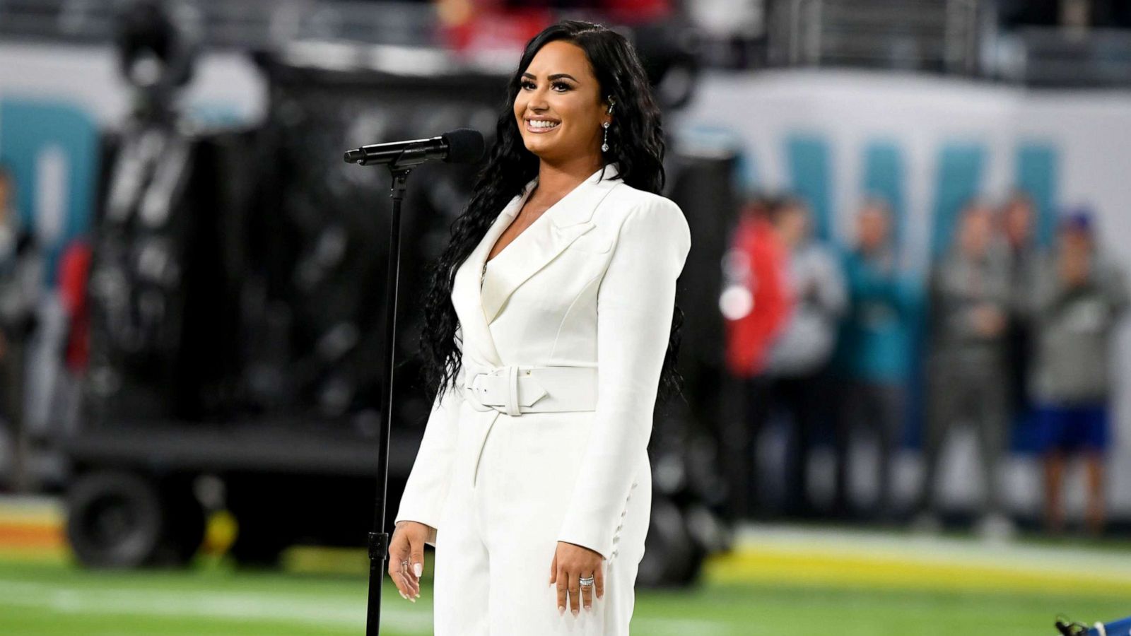 PHOTO: Demi Lovato performs the National Anthem onstage during Super Bowl LIV, Feb. 2, 2020, in Miami Gardens, Fla.