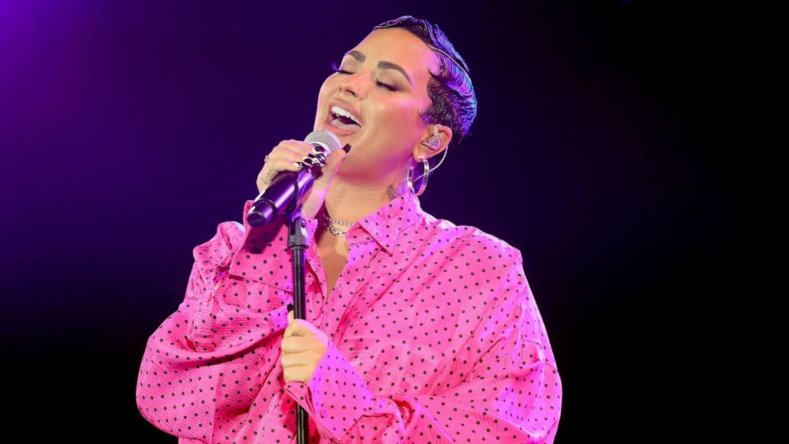 PHOTO: Demi Lovato performs onstage during the OBB Premiere Event for YouTube Originals Docuseries "Demi Lovato: Dancing With The Devil" at The Beverly Hilton, March 22, 2021, in Beverly Hills, Calif.