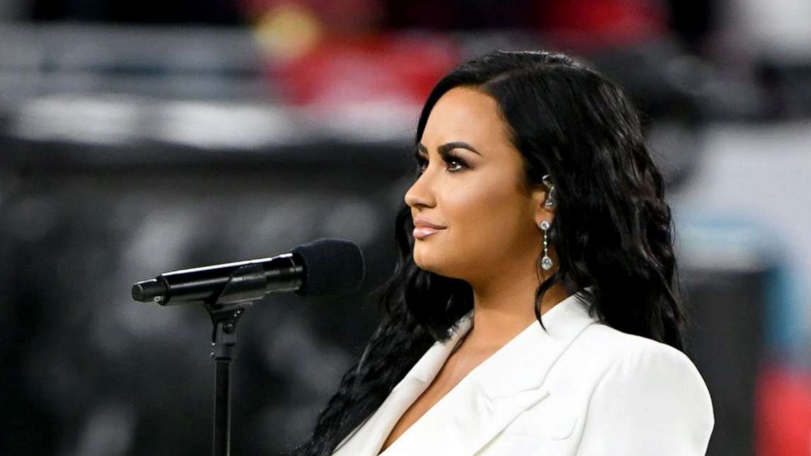 PHOTO: Demi Lovato performs the National Anthem onstage during Super Bowl LIV at Hard Rock Stadium on Feb. 02, 2020, in Miami Gardens, Fla.