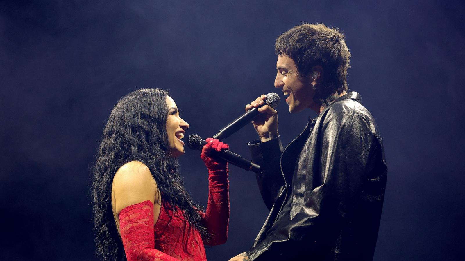 PHOTO: Demi Lovato and Jutes perform onstage during the Demi Lovato "It's Not That Deep" Tour at Madison Square Garden on April 24, 2026, in New York.