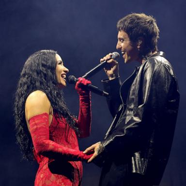 PHOTO: Demi Lovato and Jutes perform onstage during the Demi Lovato "It's Not That Deep" Tour at Madison Square Garden on April 24, 2026, in New York.