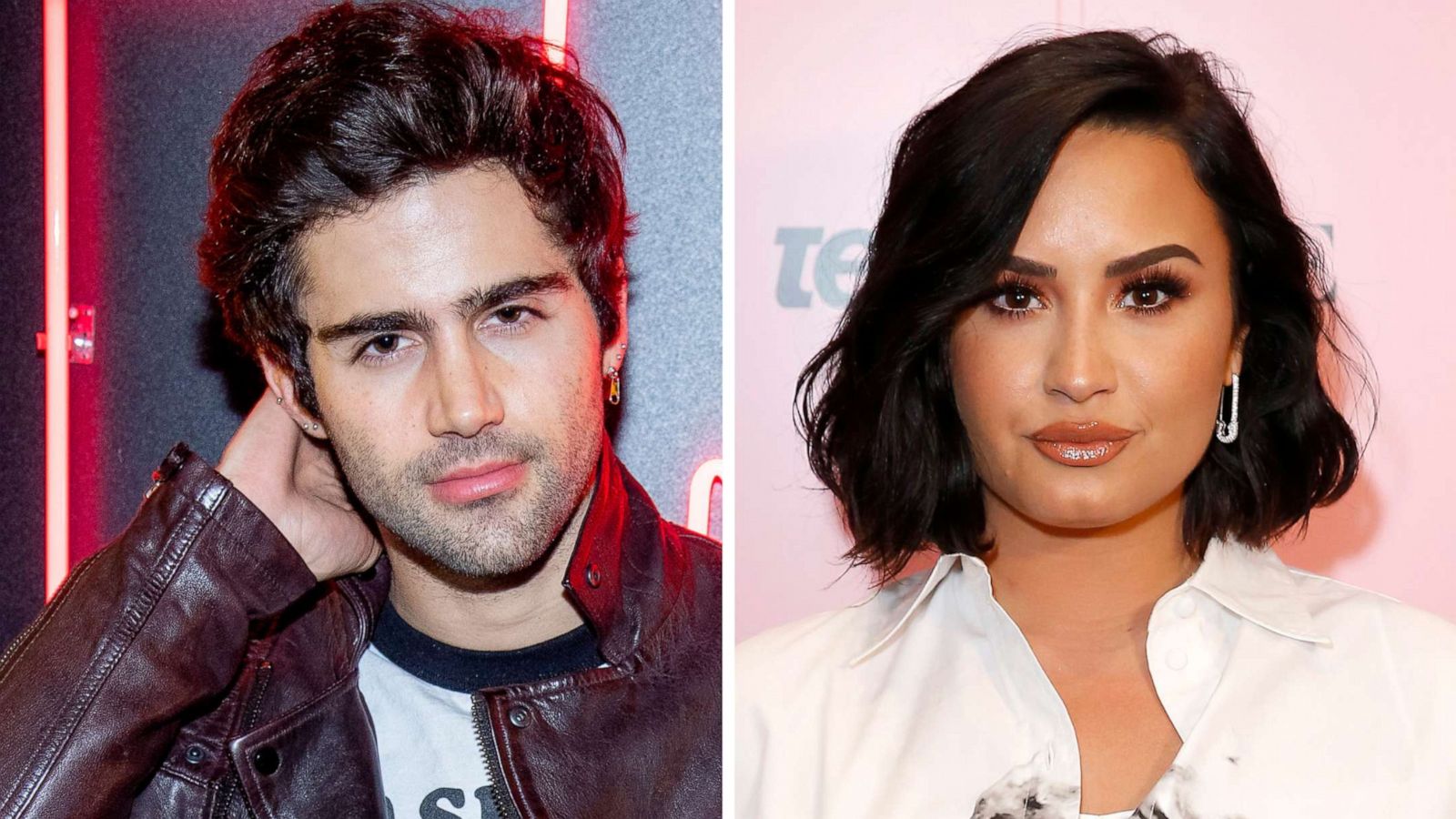 PHOTO: Max Ehrich and Demi Lovato pose in a composited photos in New York and Los Angeles from Dec. 14, 2018 and November 02, 2019.