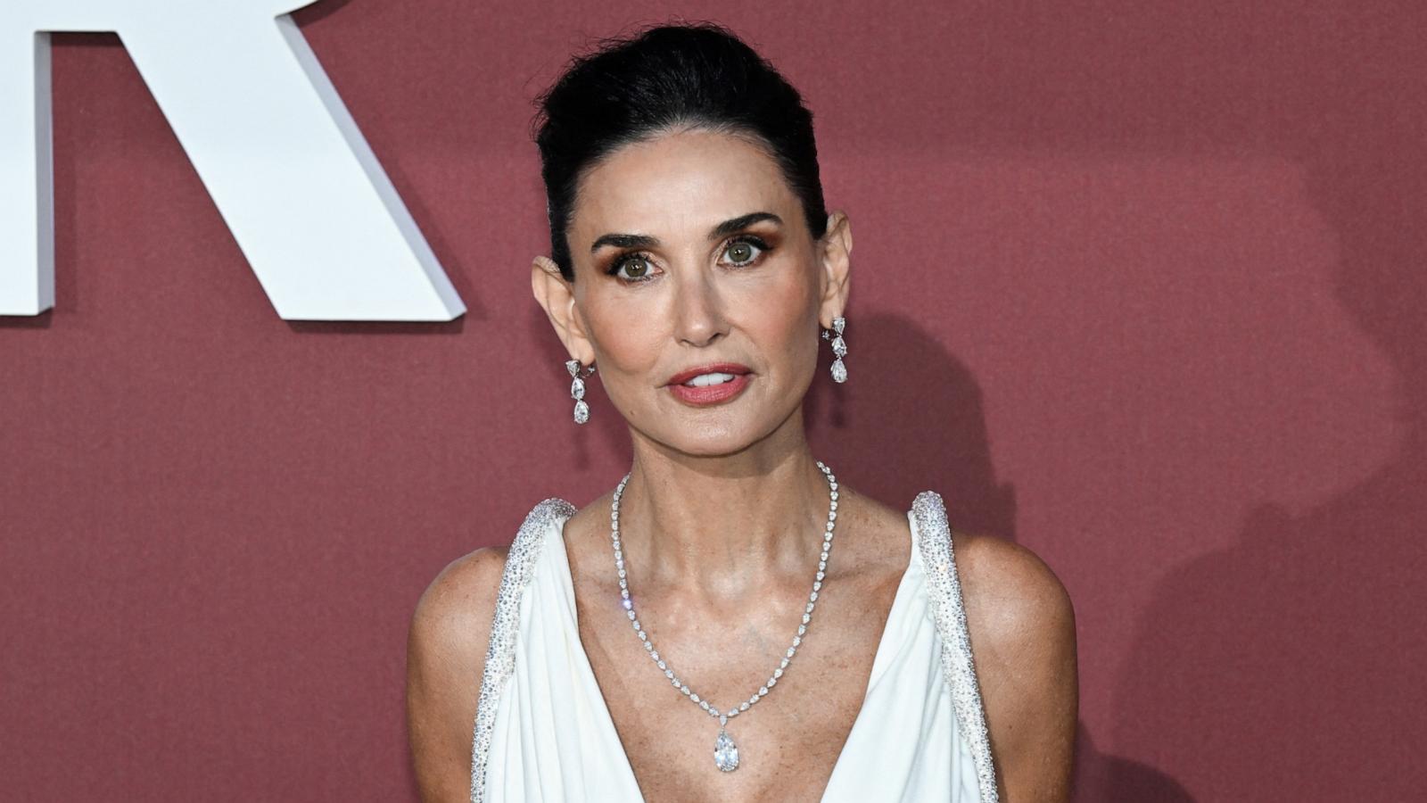 PHOTO: Demi Moore arrives to attend the annual amfAR Cinema Against AIDS Cannes Gala at the Hotel du Cap-Eden-Roc, May 23, 2024, in Cap d'Antibes, southern France, on the sidelines of the 77th Cannes Film Festival.