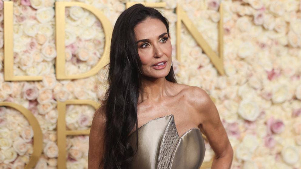 PHOTO: Demi Moore arrives for the 82nd annual Golden Globe Awards, Jan. 5, 2025, Beverly Hills, Calif.