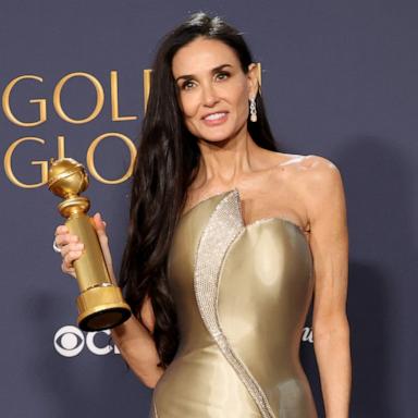 PHOTO: Demi Moore, winner of the Best Performance by a Female Actor in a Motion Picture - Musical or Comedy award for “The Substance,” poses during the 82nd Annual Golden Globe Awards, Jan. 5, 2025, in Beverly Hills, Calif.