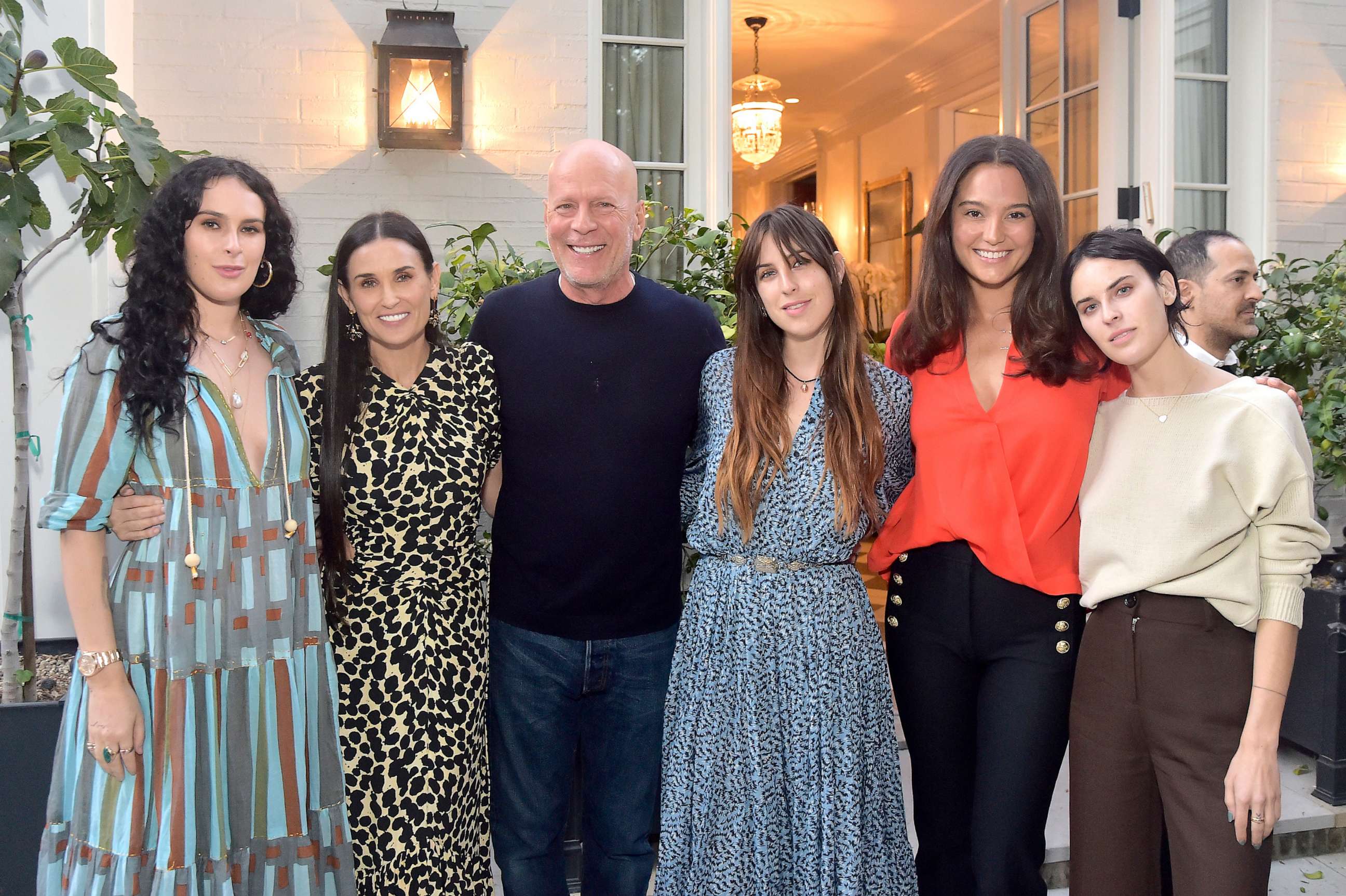 PHOTO: Rumer Willis, Demi Moore, Bruce Willis, Scout Willis, Emma Heming Willis and Tallulah Willis attend Demi Moore's 'Inside Out' Book Party on Sept. 23, 2019 in Los Angeles.