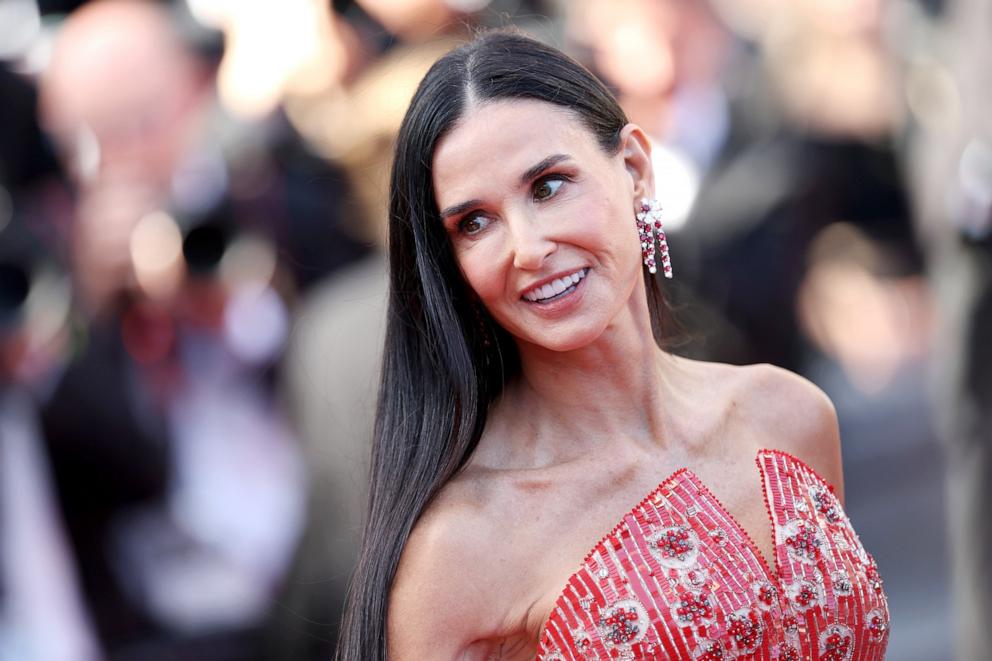 PHOTO: Demi Moore attends the "Kinds Of Kindness" Red Carpet at the 77th annual Cannes Film Festival at Palais des Festivals on May 17, 2024 in Cannes, France.