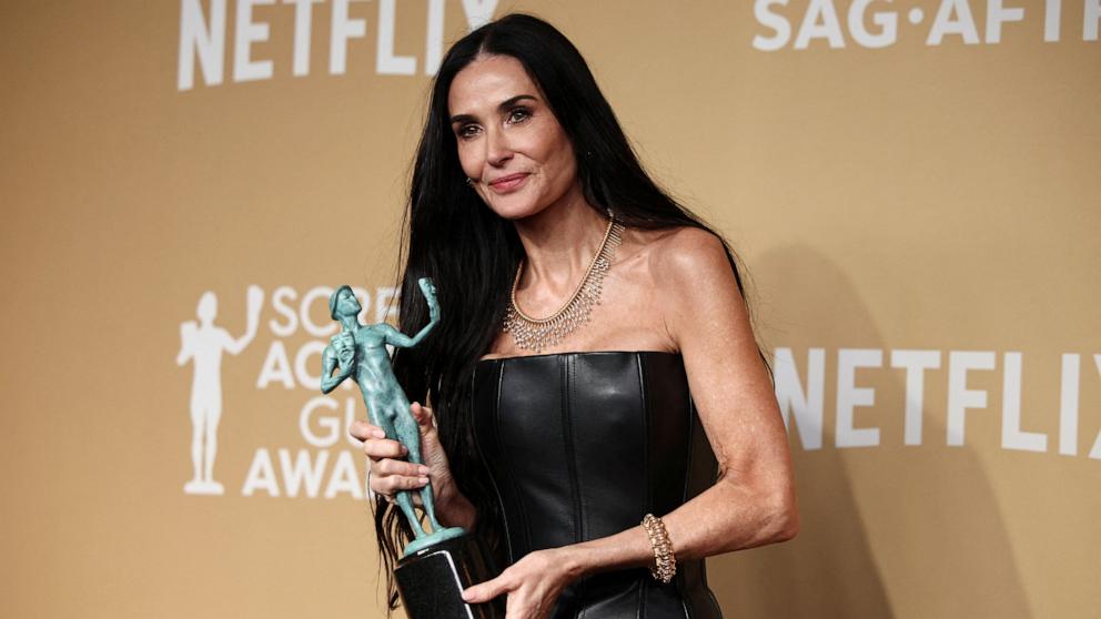 PHOTO: Demi Moore poses with the award for Outstanding Performance by a Female Actor in a Leading Role for "The Substance" at the 31st Screen Actors Guild Awards, in Los Angeles, Feb. 23, 2025.