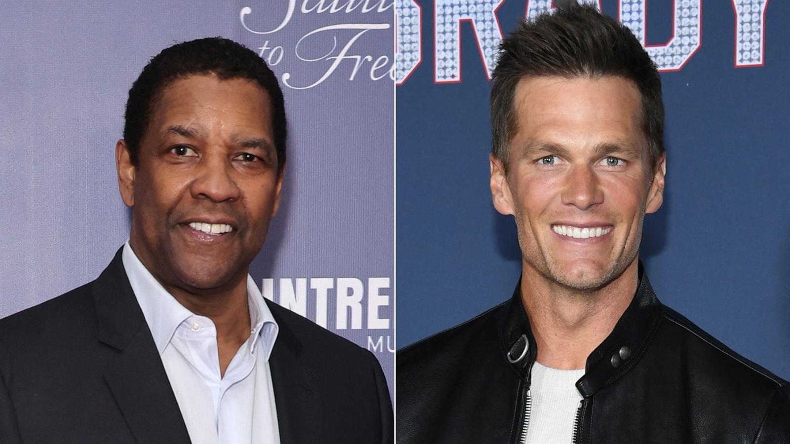 PHOTO: Denzel Washington is pictured May 26, 2022, and Tom Brady is pictured January 31, 2023.