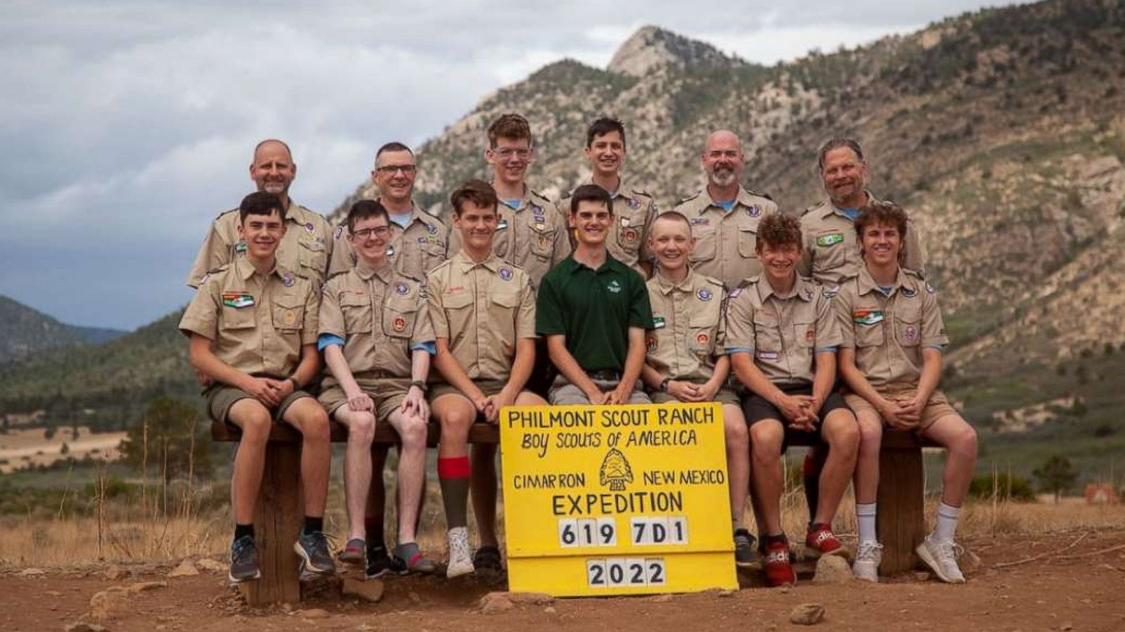 PHOTO: Philmont Expedition Group 619 7D1, Troop 73, Appleton Wi is pictured in a group portrait.