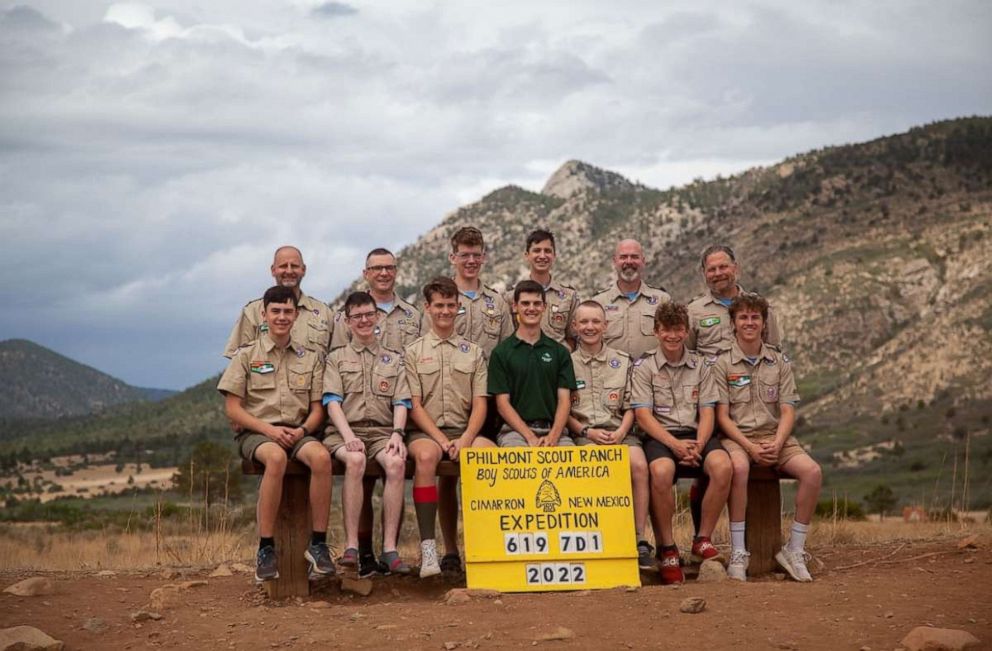 PHOTO: Philmont Expedition Group 619 7D1, Troop 73, Appleton Wi is pictured in a group portrait. 
