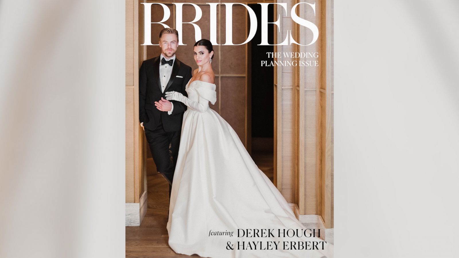 PHOTO: Derek Hough and Hayley Erbert pose for a photo for Brides.