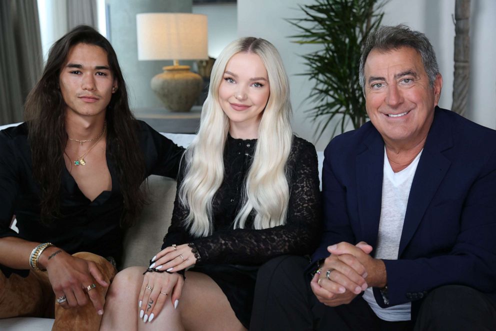 PHOTO: Booboo Stewart (left), Dove Cameron (middle) and Kenny Ortega (right) discuss the making of the Disney Channel Original Movie "The Descendants 3" in an interview with ABC News.