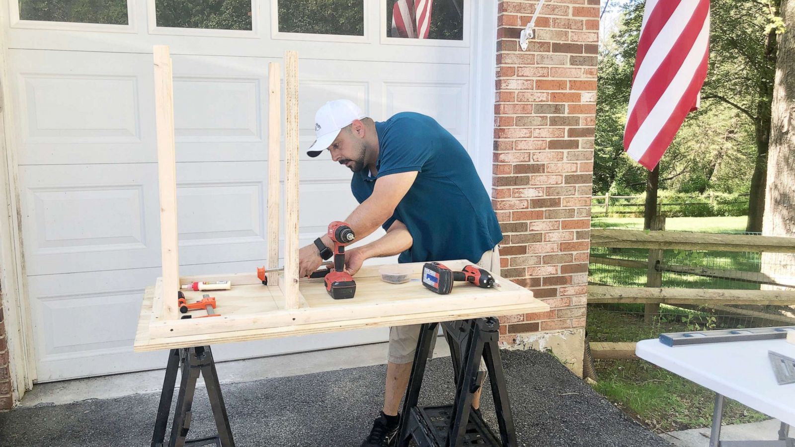 PHOTO: Desks by Dads co-founder Al Berrellez makes a desk for a student learning at home during the coronavirus pandemic.